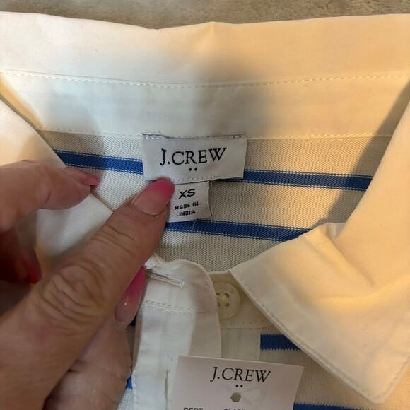 J.Crew XS Ivory Blue Stripe Collared Long Sleeve Polo Cotton Knit Top - Picture 4 of 6